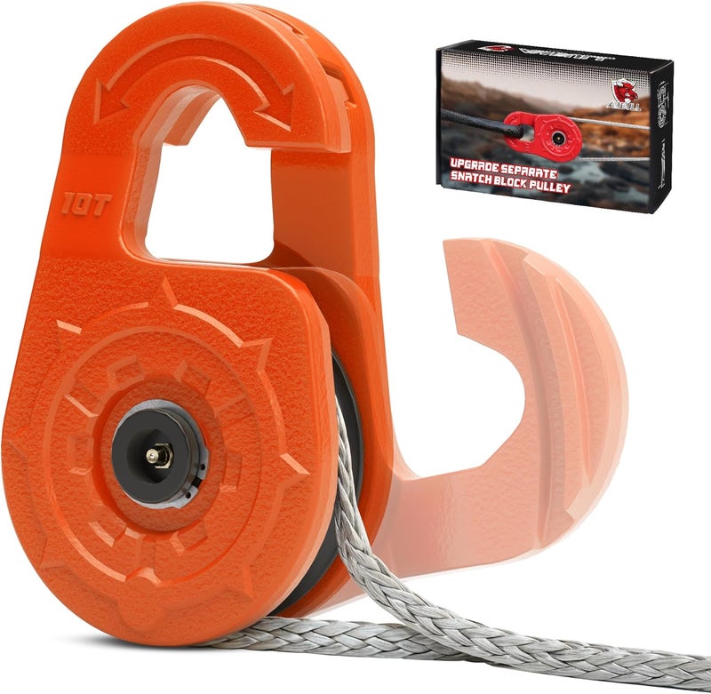 AMBULL Towing Winch Snatch Block Hook, Separate Pulley Block, Tow Winch Hook, Multiple-Purpose G80 Heavy Duty Forged Winch Hook Snatch Block Pulley, 22Tons (46,051lbs) MBS, for Synthetic Rope, Orange - Image 1